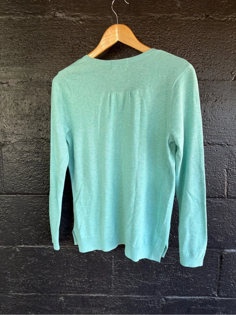 Lands' End Seafoam V-Neck Cotton Sweater